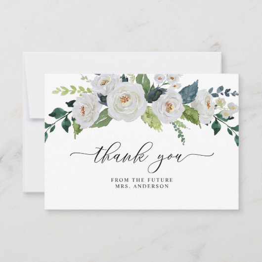 Ivory White Floral Greenery Elegant Vrijgezellenfe Bedankkaart (Voorkant)