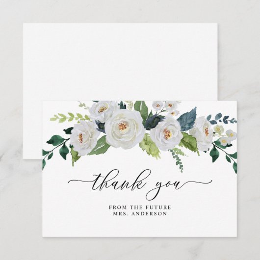 Ivory White Floral Greenery Elegant Vrijgezellenfe Bedankkaart (Voorkant / Achterkant)