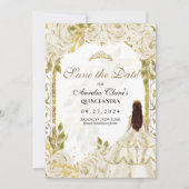 Ivory White Floral Princess Gold Arch Quinceanera Aankondiging (Voorkant)
