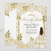 Ivory White Floral Princess Gold Arch Quinceanera Aankondiging (Voorkant / Achterkant)
