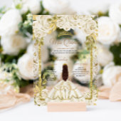 Ivory White Floral Princess Gold Arch Quinceanera Acryl Uitnodigingen