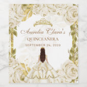 Ivory White Floral Princess Gold Arch Quinceanera Wijn Etiket (Enkel label)