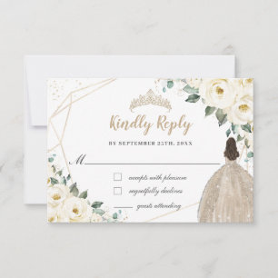 Ivory White Floral Quinceañera Champange Dress RSVP Kaartje