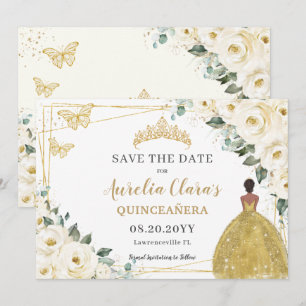 Ivory White Floral Quinceanera Sweet 16 Princess Save The Date