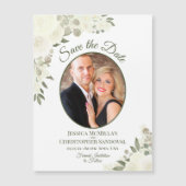 Ivory White Floral Save the Date Oval Photo Magnet (Voorkant)