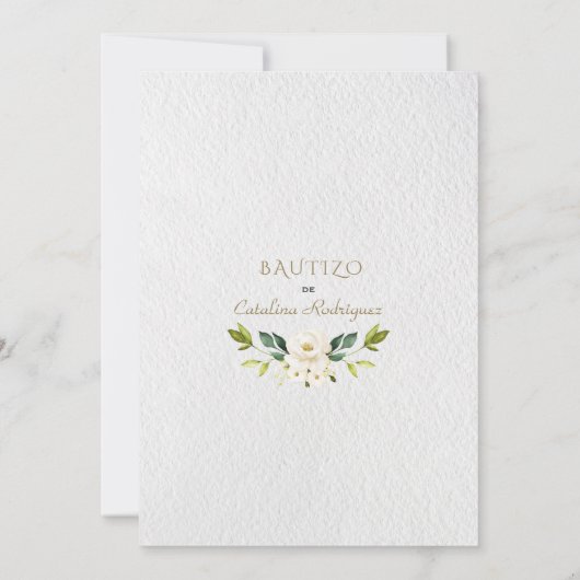 Ivory White Floral Spain Invitacion De Bautizo Kaart (Achterkant)