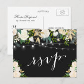Ivory White Floral String Lights Wedding RSVP Uitnodiging Briefkaart (Voorkant / Achterkant)