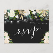 Ivory White Floral String Lights Wedding RSVP Uitnodiging Briefkaart (Voorkant)