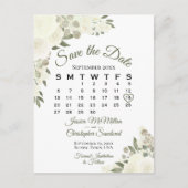 Ivory White Floral Wedding Save the Date Calendar Aankondigingskaart (Voorkant)