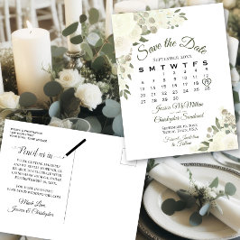 Ivory White Floral Wedding Save the Date Calendar Aankondigingskaart