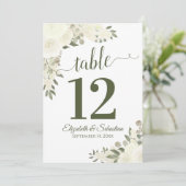 Ivory White Floral Wedding Table Number Kaart Groo (Staand voorkant)