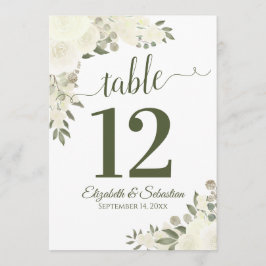 Ivory White Floral Wedding Table Number Kaart Groo