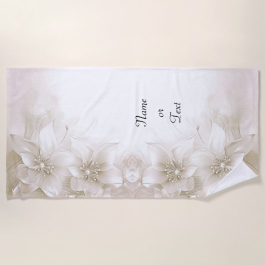 Ivory White Flowers Beach Towel Strandlaken (Voorkant)