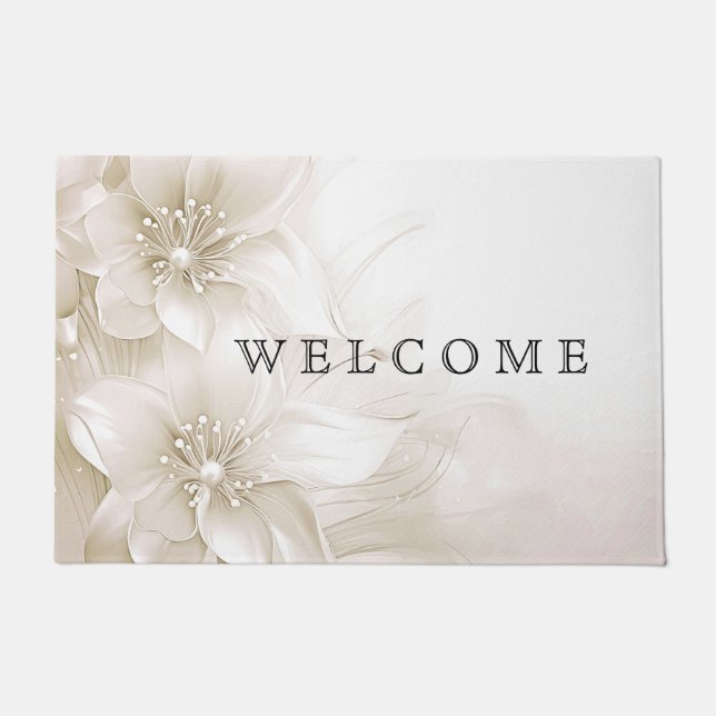 Ivory White Flowers Doormat Deurmat (Voorkant)