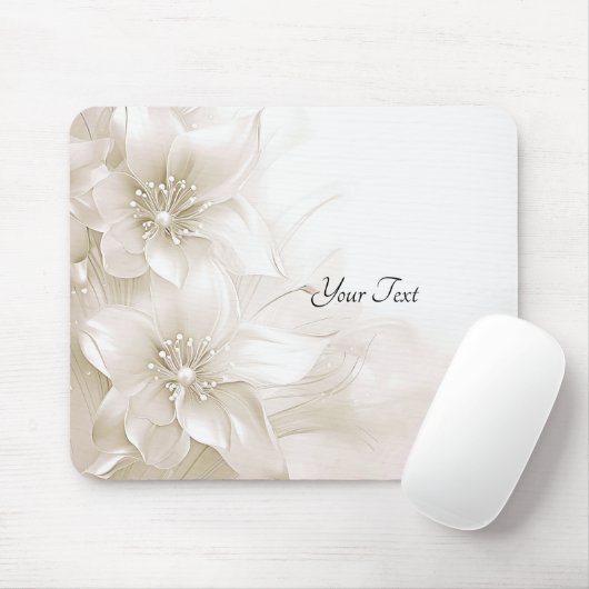 Ivory White Flowers Mousepad Muismat (Met muis)