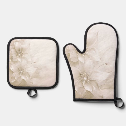 Ivory White Flowers Ovenwant & Pannenlap Set (Voorkant)