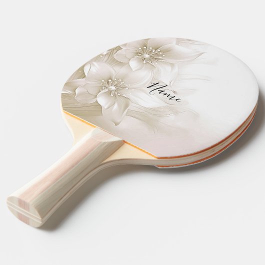 Ivory White Flowers Ping Pong Paddle Tafeltennisbatje (Voorkant Gekanteld)