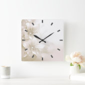 Ivory White Flowers Wall Clock Vierkante Klok (Huis)