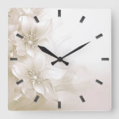 Ivory White Flowers Wall Clock Vierkante Klok (Voorkant)