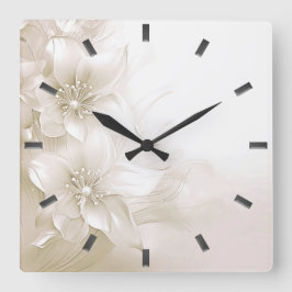 Ivory White Flowers Wall Clock Vierkante Klok