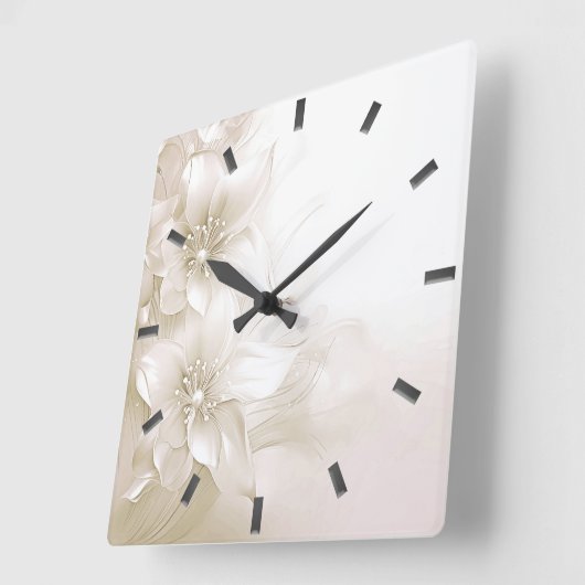 Ivory White Flowers Wall Clock Vierkante Klok (Hoek)