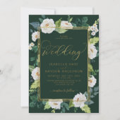 Ivory White Gold Elegan Floral Emerald Wedding Kaart (Voorkant)