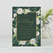 Ivory White Gold Elegan Floral Emerald Wedding Kaart (Staand voorkant)