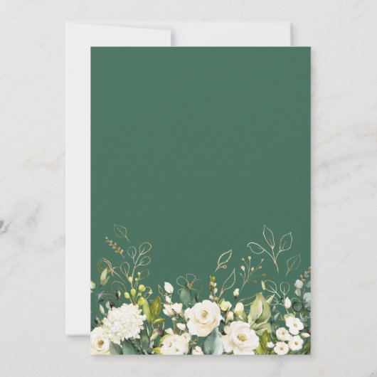Ivory White Green Floral Modern Gold geometric Save The Date (Achterkant)