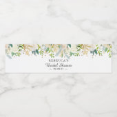 Ivory White Green Gold Floral Vrijgezellenfeest Waterfles Etiket (Enkel label)