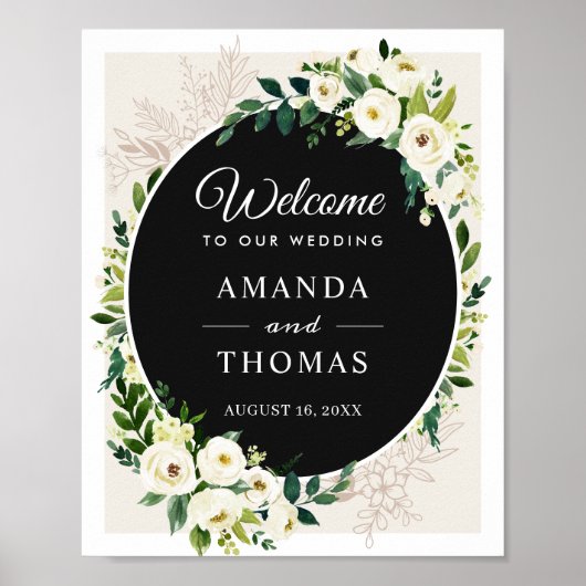 Ivory White Greenery Flowers Weddenschap Welkomstt Poster (Voorkant)