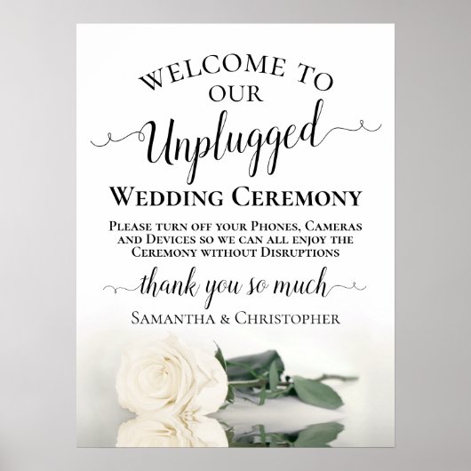 Ivory White Rose Chic Unplugged Wedding Ceremony Poster (Voorkant)