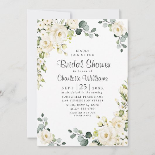 Ivory White Rose Eucalyptus Greenery Vrijgezellenf Kaart (Voorkant)