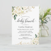 Ivory White Rose Floral Baby shower Brunch Kaart (Staand voorkant)