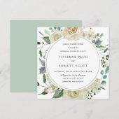 Ivory White Rose Hydrangea Floral Wedding Kaart (Voorkant / Achterkant)