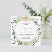Ivory White Rose Hydrangea Floral Wedding Kaart (Staand voorkant)