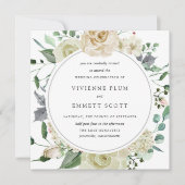 Ivory White Rose Hydrangea Floral Wedding Kaart (Voorkant)