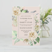 Ivory White Rose Hydrangea Wedding Kaart (Staand voorkant)