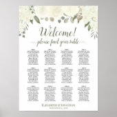 Ivory White Roses 12 Tabel Wedding Seating Chart Poster (Voorkant)