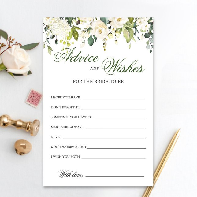 Ivory White Roses Floral Advice and Wishes card (Creator heeft geüpload)