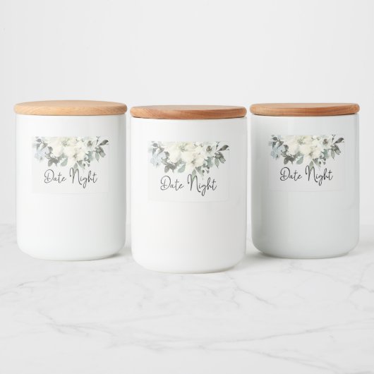 Ivory White Roses Floral Datum avond juistheid voe Voedselcontainer Etiket (Flessen)
