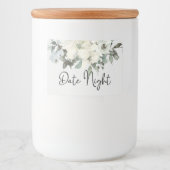 Ivory White Roses Floral Datum avond juistheid voe Voedselcontainer Etiket (Voorkant)