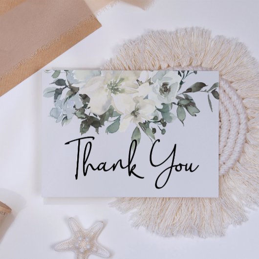 Ivory White Roses Floral Elegant Bedankkaart