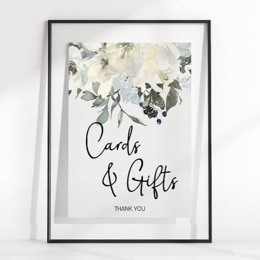 Ivory White Roses Floral Kaart & Gifts Poster