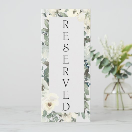 Ivory White Roses Floral Reserved Seating Menu (Staand voorkant)