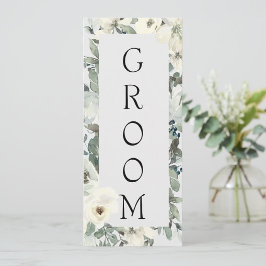 Ivory White Roses Floral Reserved Seating Menu (Staand voorkant)