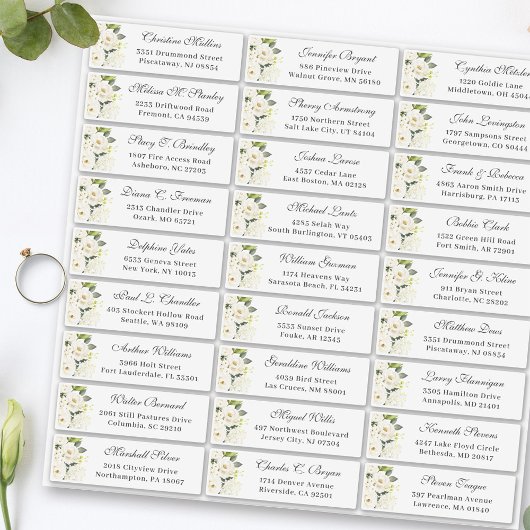 Ivory White Roses Floral Wedding Guest Address Sticker