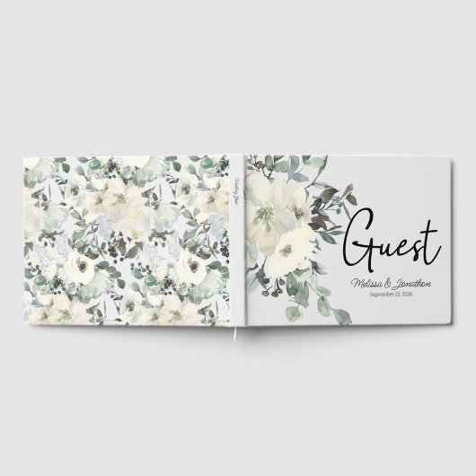 Ivory White Roses Floral Wedding Guest Book Gastenboek (Volledig)