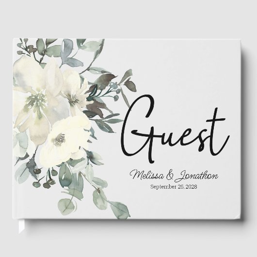 Ivory White Roses Floral Wedding Guest Book Gastenboek (Voorkant)