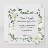 Ivory White Roses Floral Wedding Just Marrie Aankondiging (Achterkant)