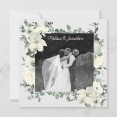 Ivory White Roses Floral Wedding Just Marrie Aankondiging (Voorkant)